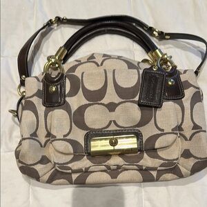 Coach Brown Signature Shoulder Bag with Gold Hardware